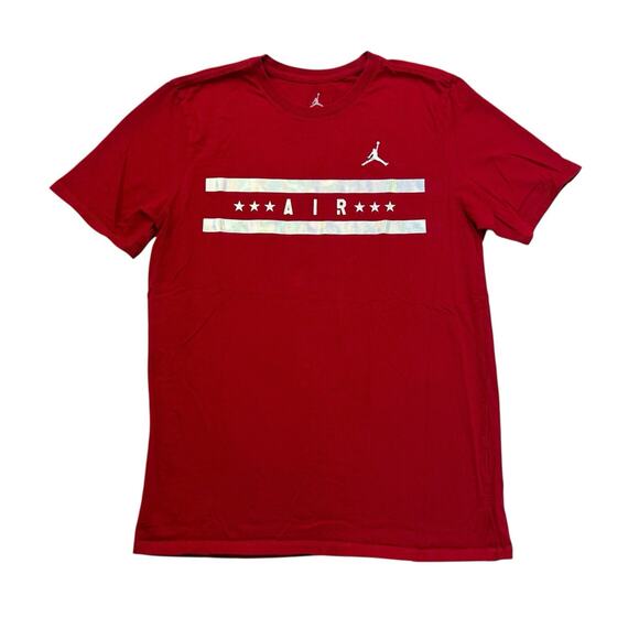 Air Jordan Shirt Mens Medium M Red Basketball Short Sleeve Cotton Crew Neck - Picture 1 of 12